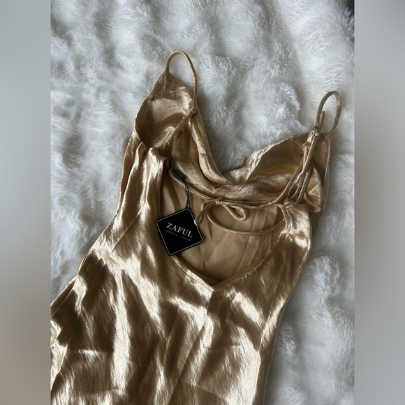 Zaful Gold Satin Maxi Dress - Picture 6 of 7